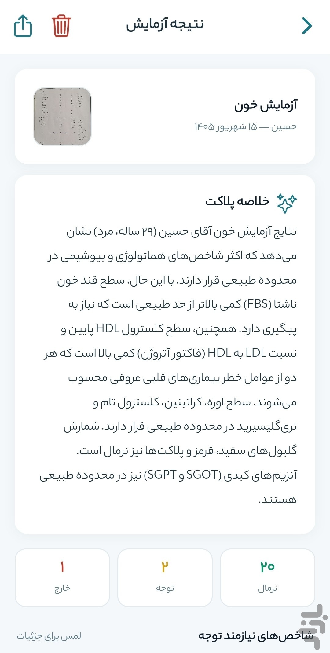 پلاکت | تحلیل جامع نتیجه آزمایش — تصویر 7